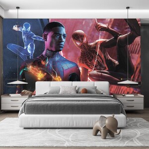SpiderMan Wall Mural Nursery / Superhero Wallpaper Boys Room / Self Adhesive Wallpaper Peel & Stick Kids Bedroom Cityscape X848