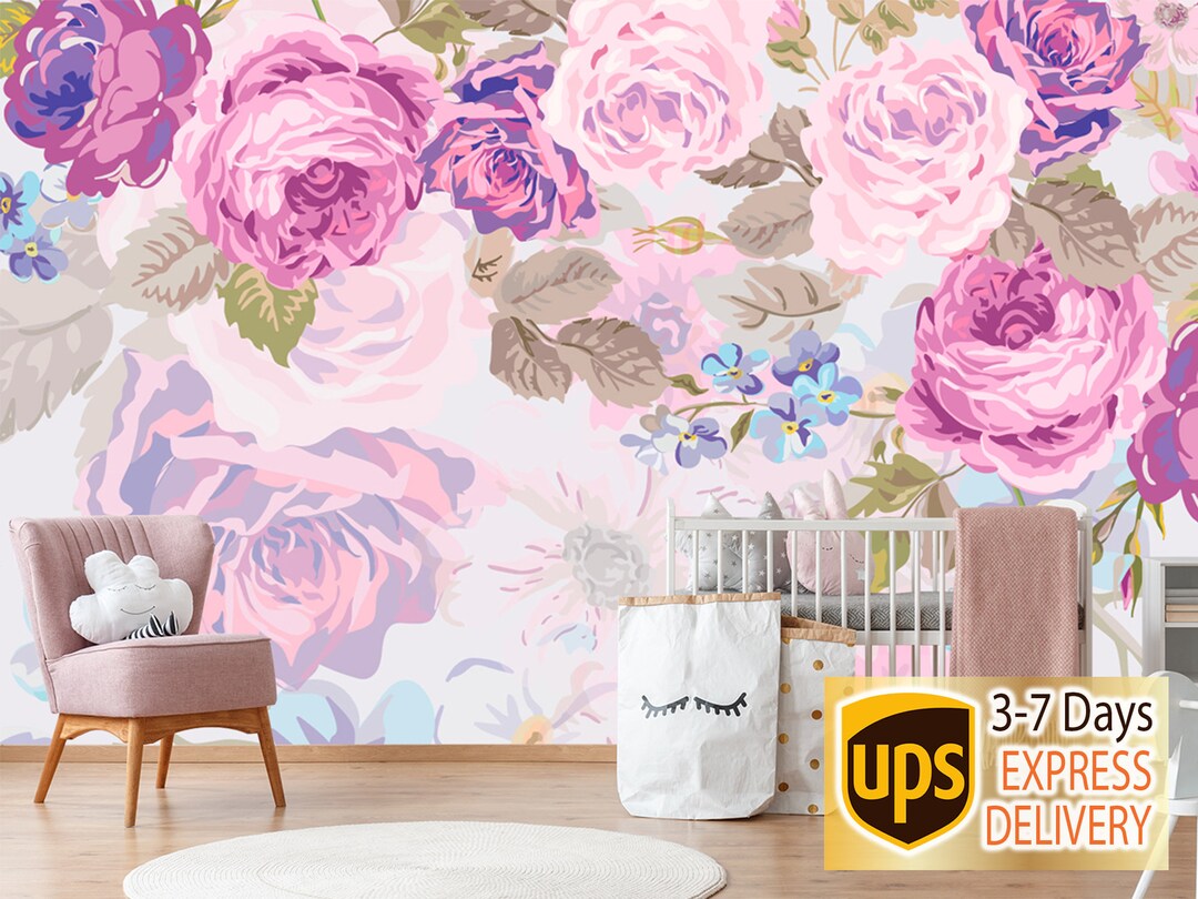 Flower Wallpaper Nursery Girl. Floral Wallpaper Peony. Removable