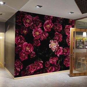 Dark Flower Wallpaper Bedroom. Black Floral Wallpaper Removable. Wallpaper Mural Self Adhesive Wallpaper Pink Peel and Stick Peony X230 image 6
