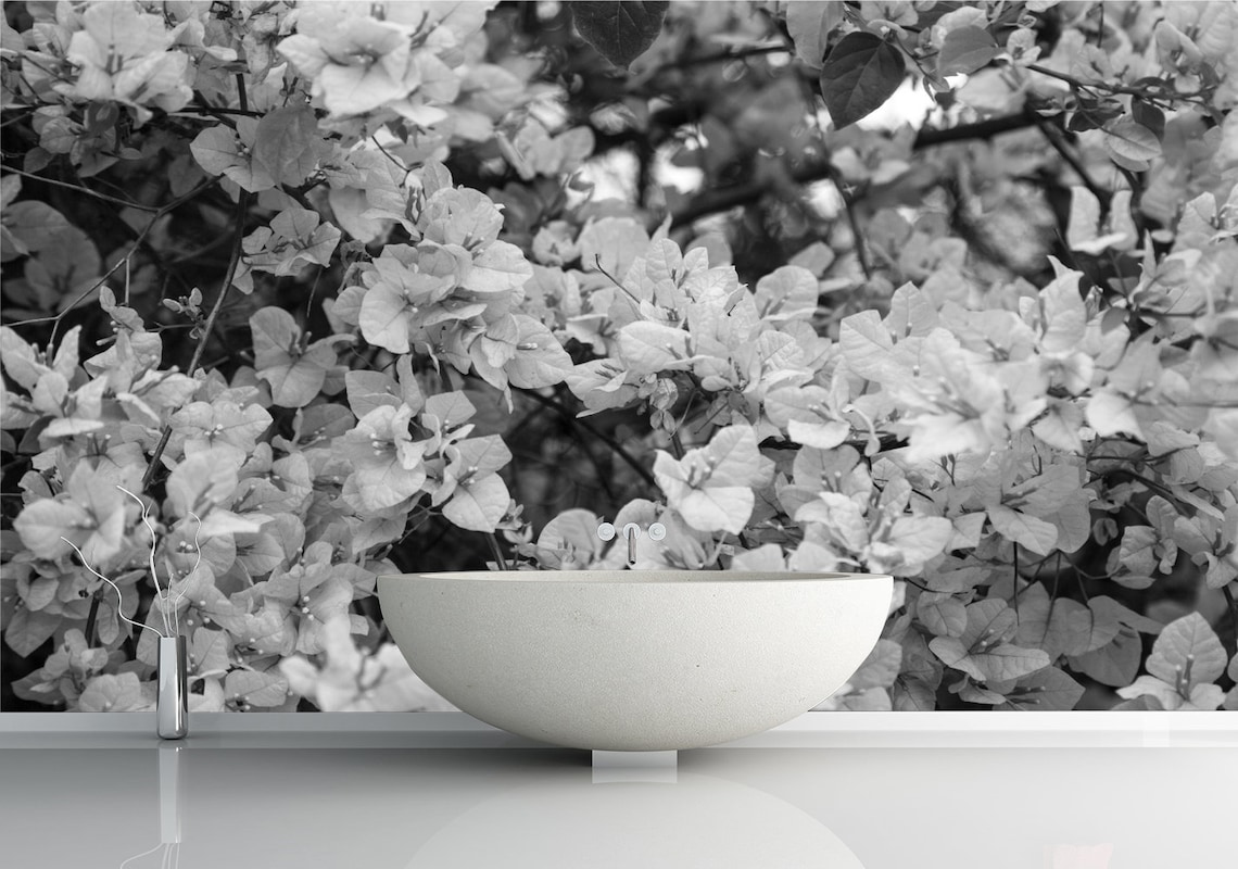 Black and White Wallpaper Flower. Floral Wallpaper Bloom. Etsy