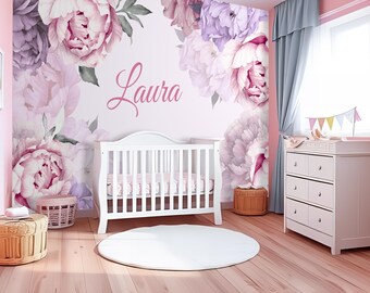 Custom Soft Pastel Peony Wallpaper Nursery, Personalize Peony Wall Mural Baby Girl, Watercolor Peel Stick Wallpaper Watercolor Peonies X900