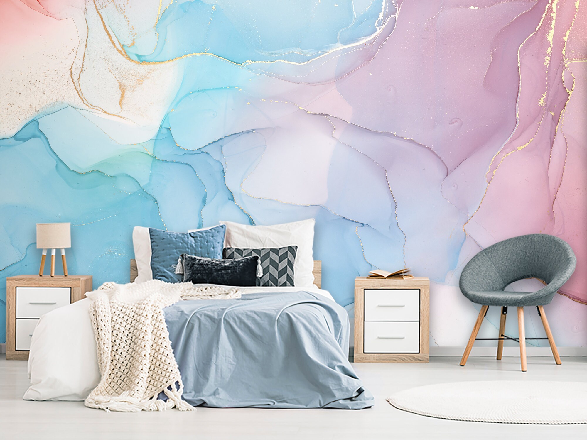 Rainbow Marble Wallpaper for Nursery Abstract Playroom Etsy