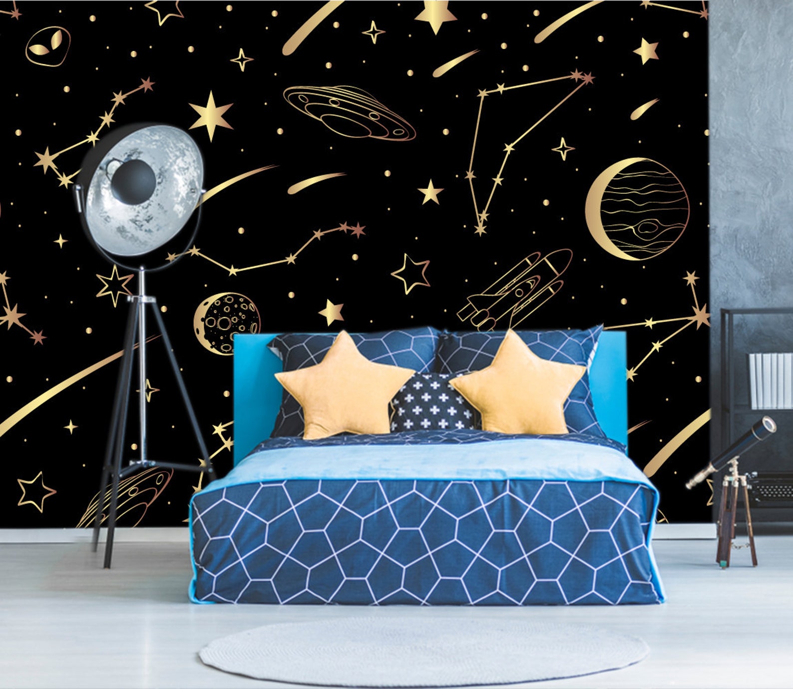 Space Wallpaper Stars. Nursery Dark Wallpaper. Galaxy - Etsy