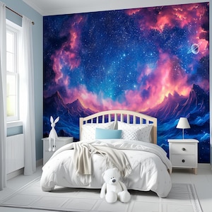 Cosmic Galaxy Wallpaper Peel and Stick, Dreamy Outer Space Wall Mural, Nebula Night Sky Decor, Removable Starry Universe Wall Art Nursery