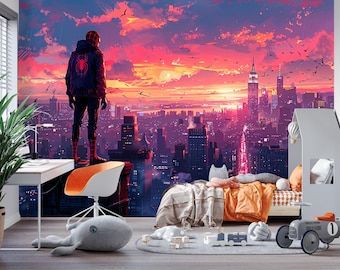 Superhero Spiderman Wallpaper Peel and Stick, Cartoon Wallpaper Mural Boys Girls Room, Spider Self Adhesive Kids Bedroom Decor X750