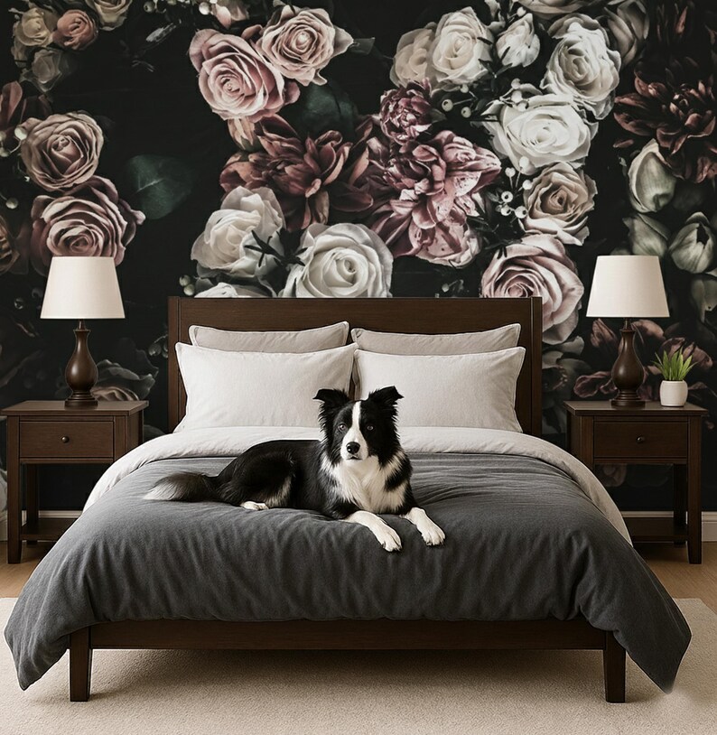 Watercolor Flower Wallpaper Bedroom. Dark Floral Wallpaper Removable Wallpaper Mural. Self Adhesive Wallpaper. Peel and Stick Wallpaper X183 imagen 6