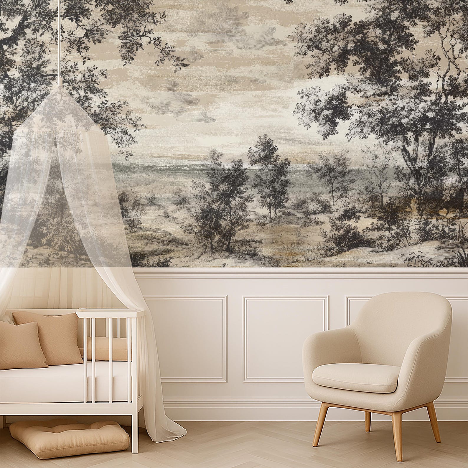Scenic Countryside Pastoral Wallpaper Mural Bedroom, French Chateau ...