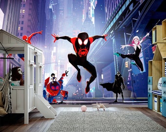 Spiderman-Tapete zum Abziehen und Aufkleben, Cartoon-Spiderman-Tapete für Jungenzimmer, Across the Spider-Verse-Wandbild für Kinderzimmer und Spielzimmer X291
