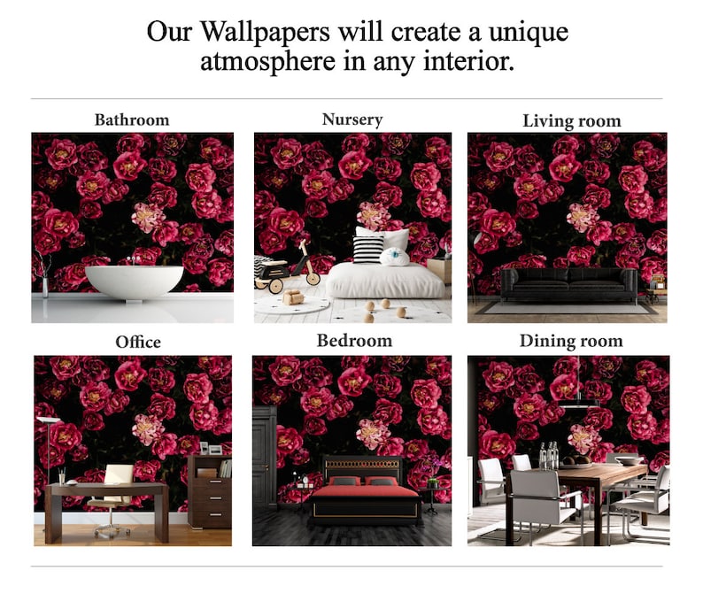 Dark Flower Wallpaper Bedroom. Black Floral Wallpaper Etsy