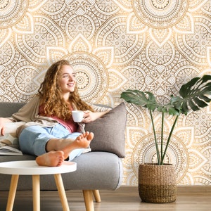 Mandala Wallpaper Indian. Boho Wallpaper Luxury Art. Removable Wallpaper Mural. Self Adhesive Wallpaper Peel and Stick Wallpaper Bedroom X83