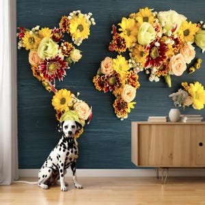 Flower World Map Wall Art for Nursery Girl Floral Modern World Map Poster, Self-Adhesive Wallpaper Peel and Stick World Map Wall Mural  X576
