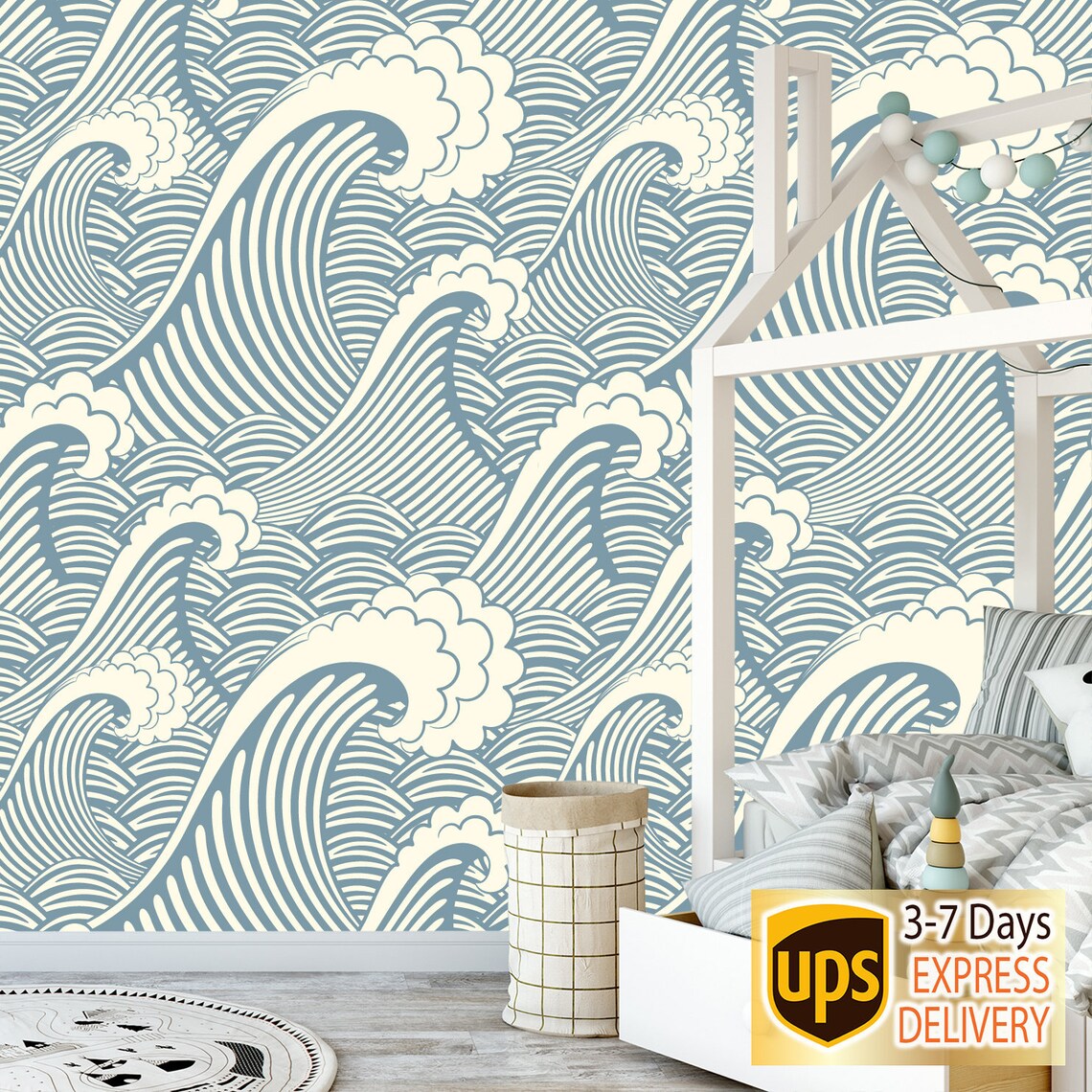 Wave Wallpaper Nursery. Nautical Wallpaper Kid. Remove Etsy