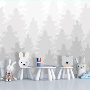 Pine Forest Wallpaper Peel and Stick Boy Nursery, Woodland Tree Wallpaper Mural Toddler Room Decor, Hunting Playroom Wallpaper Neutral X616