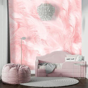 Pink Wallpaper Boho Feather Wallpaper Kid Room Girl Wallpaper Remove Wallpaper Mural Peel and Stick Wallpaper Self Adhesive Wallpaper X333