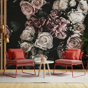 Watercolor Flower Wallpaper Bedroom. Dark Floral Wallpaper Removable Wallpaper Mural. Self Adhesive Wallpaper. Peel and Stick Wallpaper X183 imagen 3