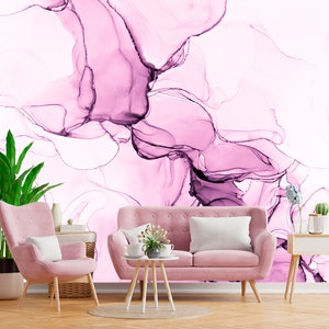 Pink Pastel Marble Wallpaper / Abstract Wall Mural Bedroom / Self-Adhesive Wallpaper Peel and Stick / Marbling Wall Decor Bathroom X994