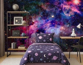 Space Wallpaper Universe Dark Wallpaper Galaxy. Removable Wallpaper Mural. Self Adhesive Wallpaper Stars Peel and Stick Wallpaper Black X231