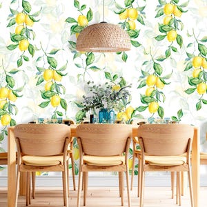 Fresh Lemon Wallpaper Kitchen Peel and Stick, Green Yellow Fruit Wall Mural Removable, Lime Wall paper Watercolor Modern Decor Adhesive X89