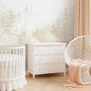 Pine Forest Wallpaper Woodland Neutral Nursery, Whimsical Wall Mural Toddler Boy Girl Room, Hunting Decor Playroom with Ombre Mountains X101 bild 1