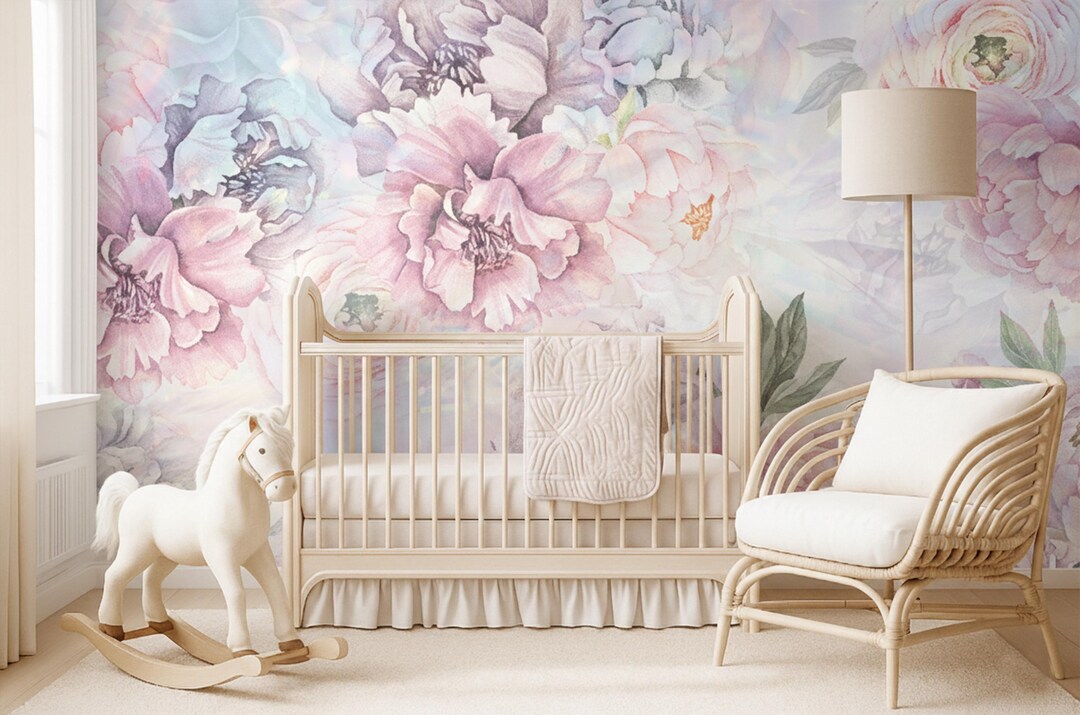 Peony Wallpaper Peel and Stick Girl Nursery, Accent Peonies Flower Wall ...