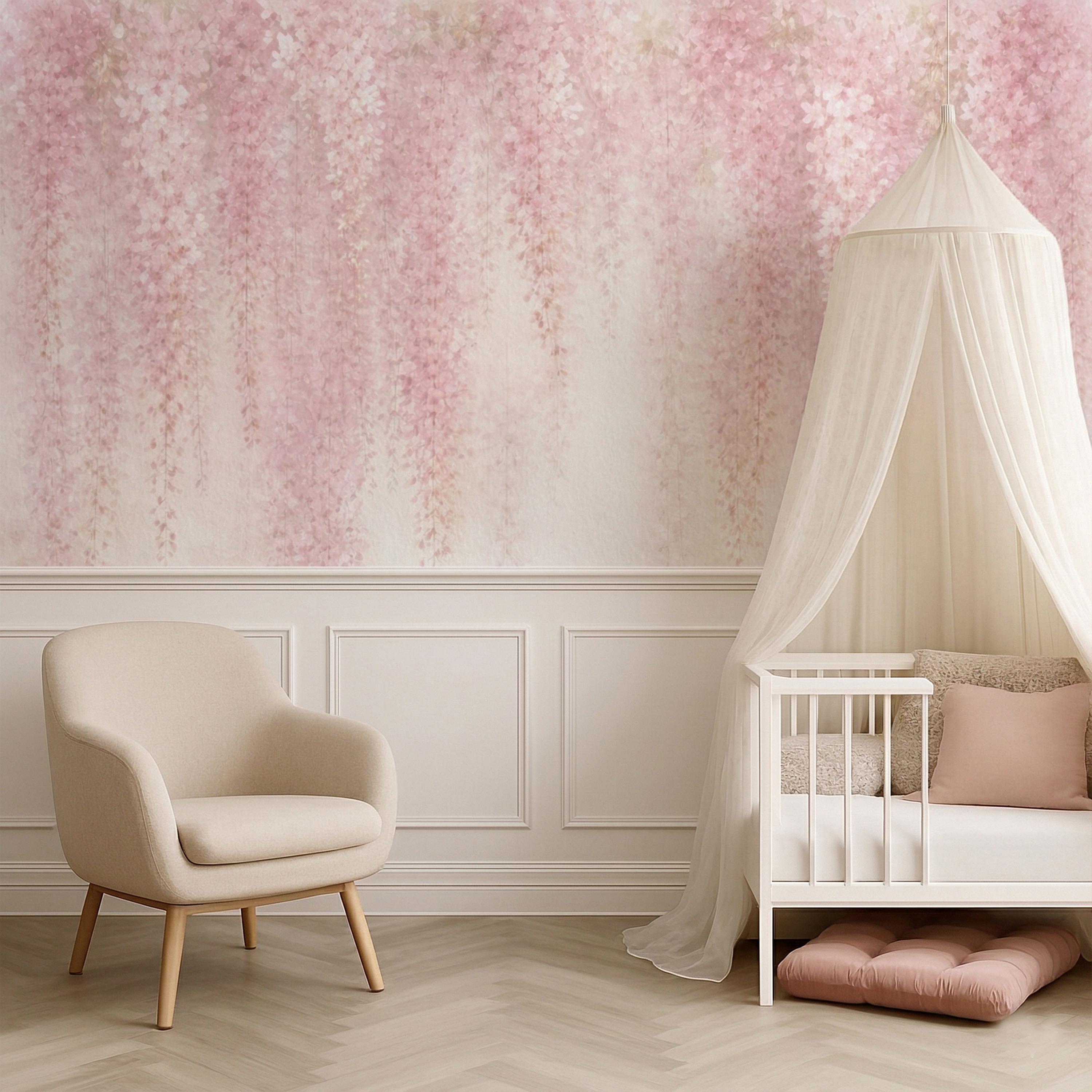 Vintage Wisteria Flower Wallpaper, Soft Pink Botanical Wall Mural ...