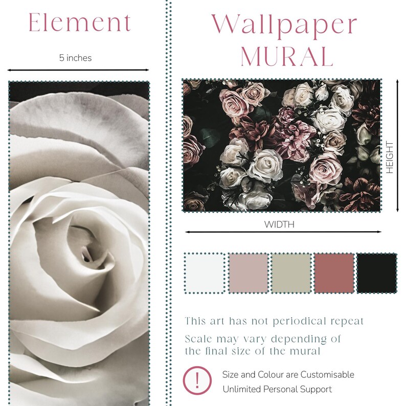 Watercolor Flower Wallpaper Bedroom. Dark Floral Wallpaper Removable Wallpaper Mural. Self Adhesive Wallpaper. Peel and Stick Wallpaper X183 imagen 10