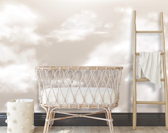Beige Cloud and Sky Removable Wallpaper Infants Nursery, Neutral Landscape Wall Mural Peel and Stick Boy Girl Kids Room Abstract Wall paper