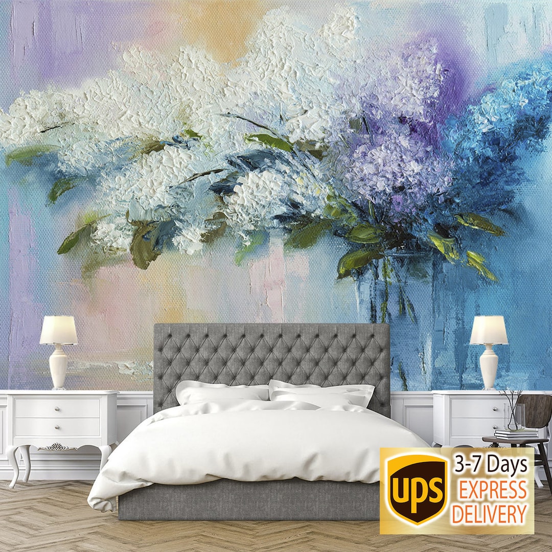Lilac Flower Wallpaper Bedroom Floral Wallpaper Oil Painting - Etsy