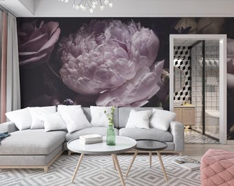 Dark Peony Wall Mural. Floral Wallpaper for Girl Room Wallpaper Nursery Peonies Wallpaper Removable. Peel and Stick Wallpaper Bedroom X164