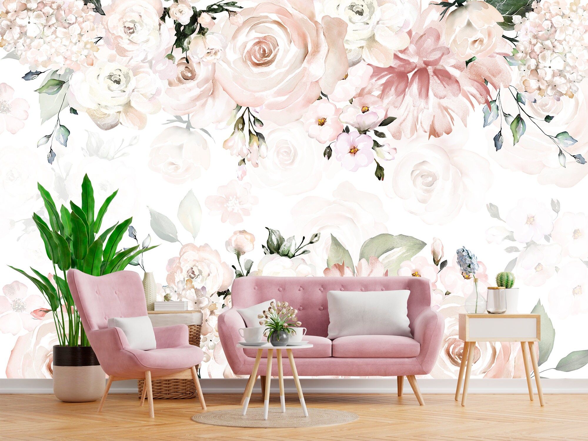 Soft Pastel Peony Wallpaper Girl Bedroom / Wild Flower Wall - Etsy