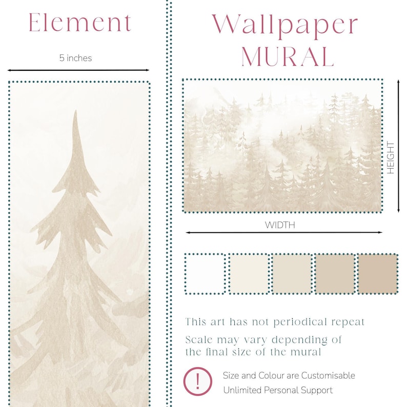 Pine Forest Wallpaper Woodland Neutral Nursery, Whimsical Wall Mural Toddler Boy Girl Room, Hunting Decor Playroom with Ombre Mountains X101 bild 8