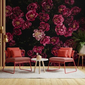 Dark Flower Wallpaper Bedroom. Black Floral Wallpaper Removable. Wallpaper Mural Self Adhesive Wallpaper Pink Peel and Stick Peony X230 image 3