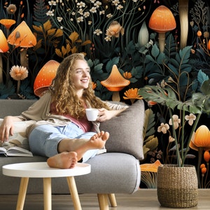 Mushroom Wallpaper Peel and Stick Dark Botanical Wallpaper Roll, Magic Forest Wallpaper Bedroom Wall Mural Removable Adhesive Bedroom XC65
