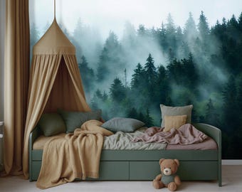 Outlander Twilight Forest Wallpaper Peel and Stick, Cloud Landscape Wall Mural Ombre Mountain Wall Paper Mural Tree Wallpaper Bedroom X719