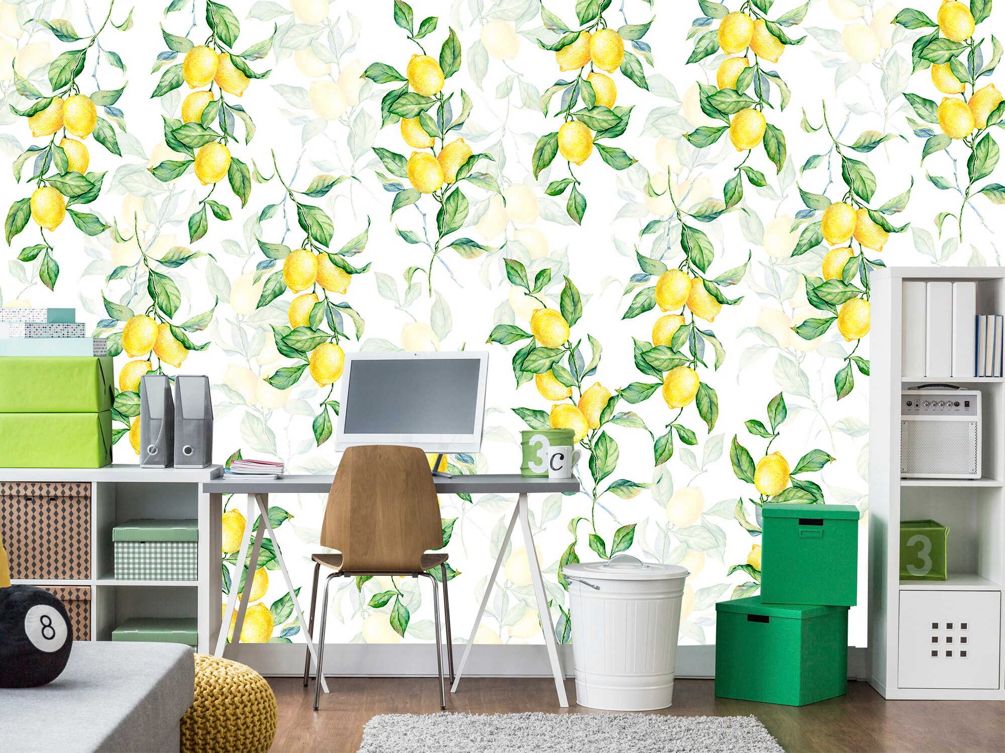 Watercolor Lemon Wallpaper Kitchen Tropical Fruit Wall Mural - Etsy