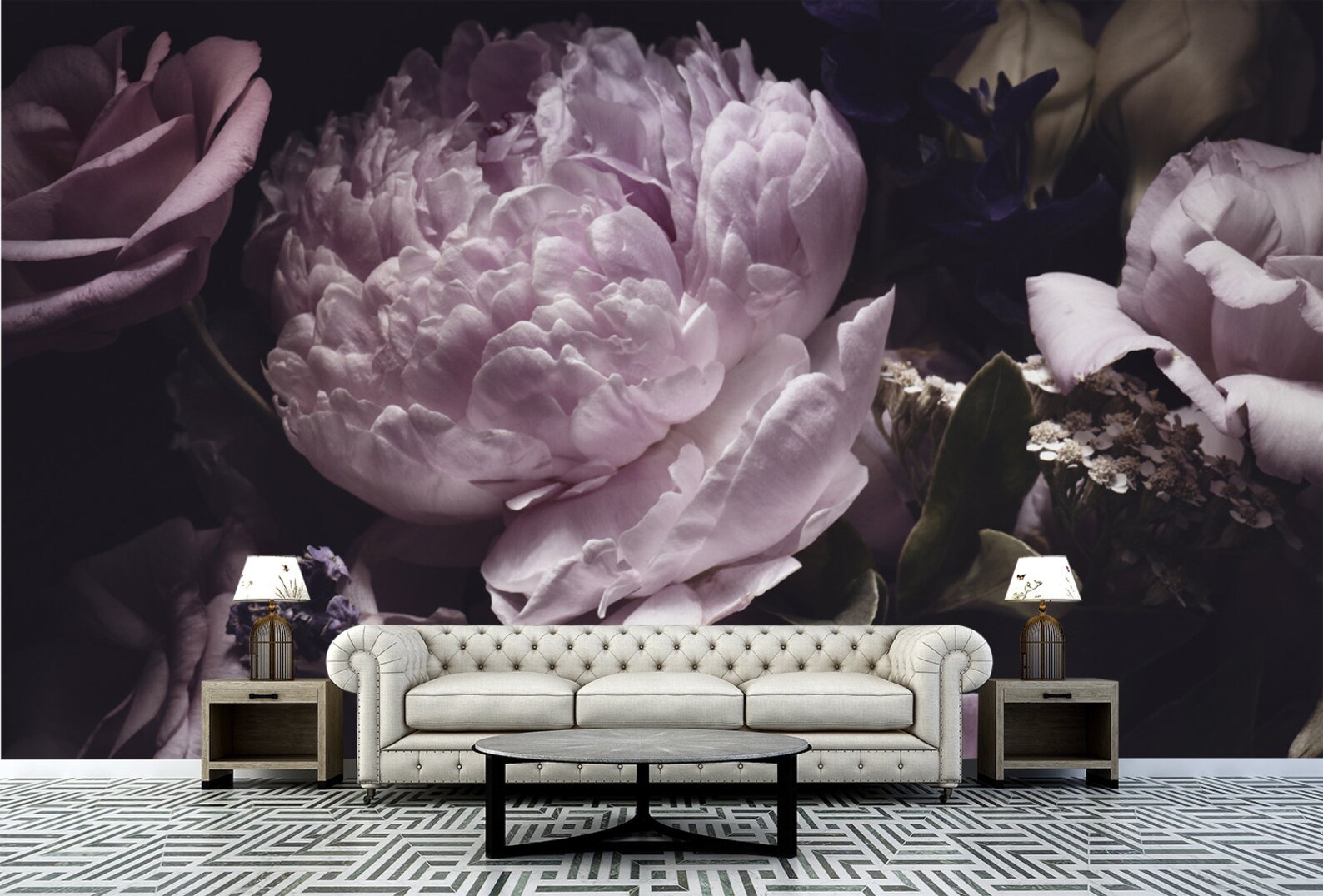 Dark Peony Wall Mural. Floral Wallpaper for Girl Room - Etsy