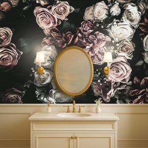 Watercolor Flower Wallpaper Bedroom. Dark Floral Wallpaper Removable Wallpaper Mural. Self Adhesive Wallpaper. Peel and Stick Wallpaper X183 imagen 4