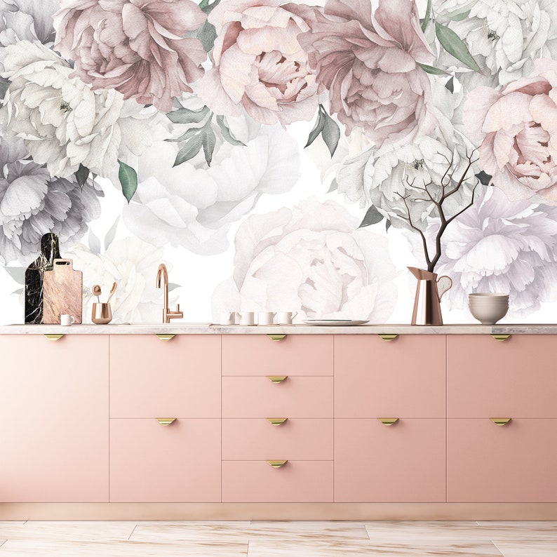 Peony Wall Mural Watercolor for Girl Room. Flower Wallpaper - Etsy