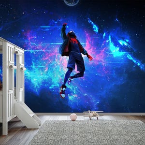 Space Spider Verse Wallpaper Peel stick, Cartoon Spiderman Wallpaper Boys Game Room,  Spiderman Wall Mural Nursery Removable Kids Decor X136