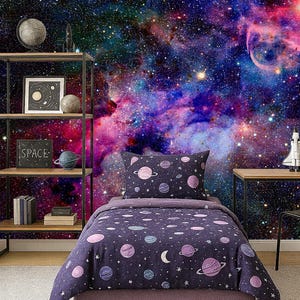 Rainbow Galaxy Wallpaper, Dark Space Wallpaper Mural, Accent Wallpaper Peel and Stick, Custom Self Adhesive Wallpaper Nursery Bedroom X231