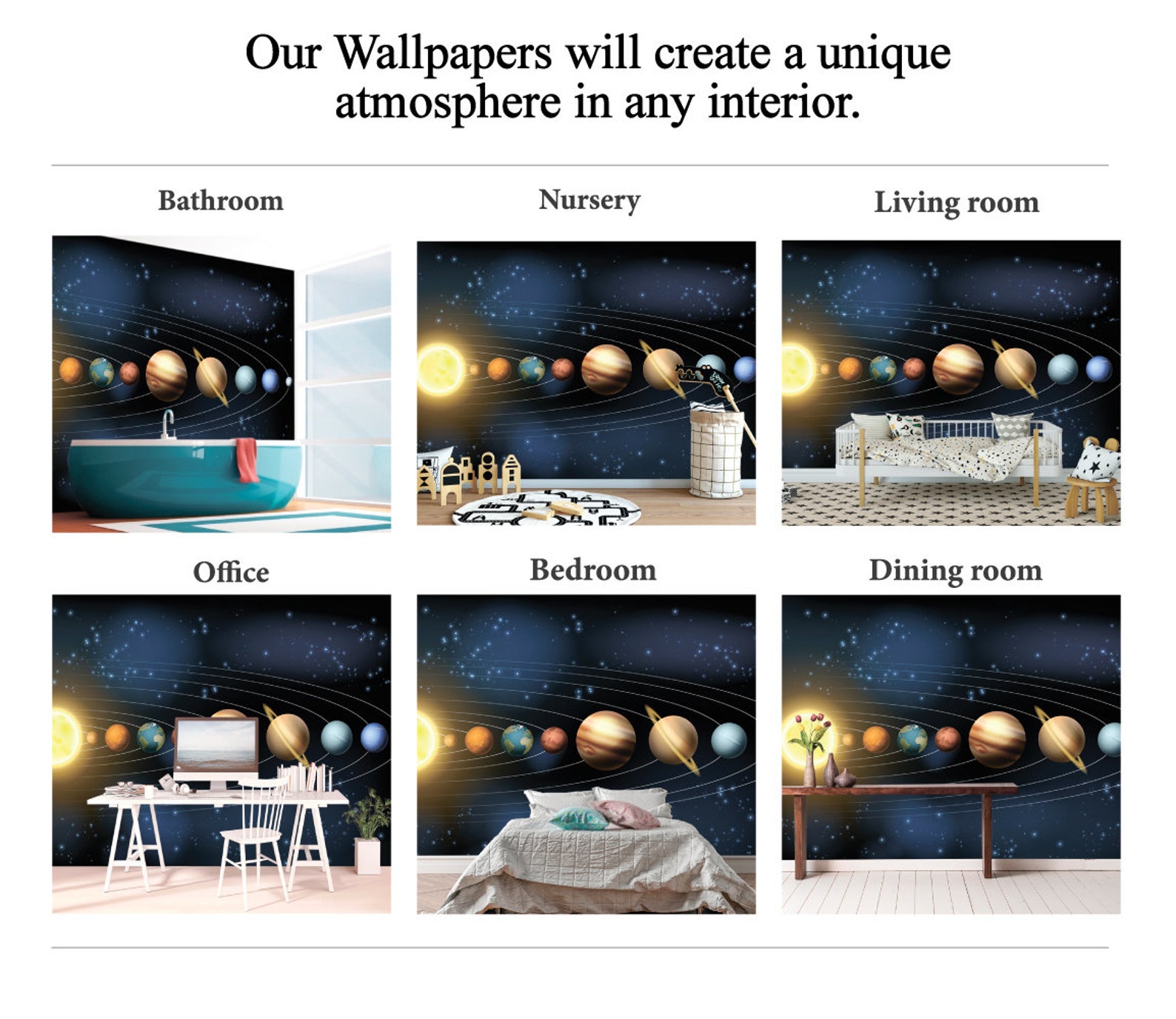 Space Wallpaper Nursery Solar System Wallpaper Galaxy Dark - Etsy