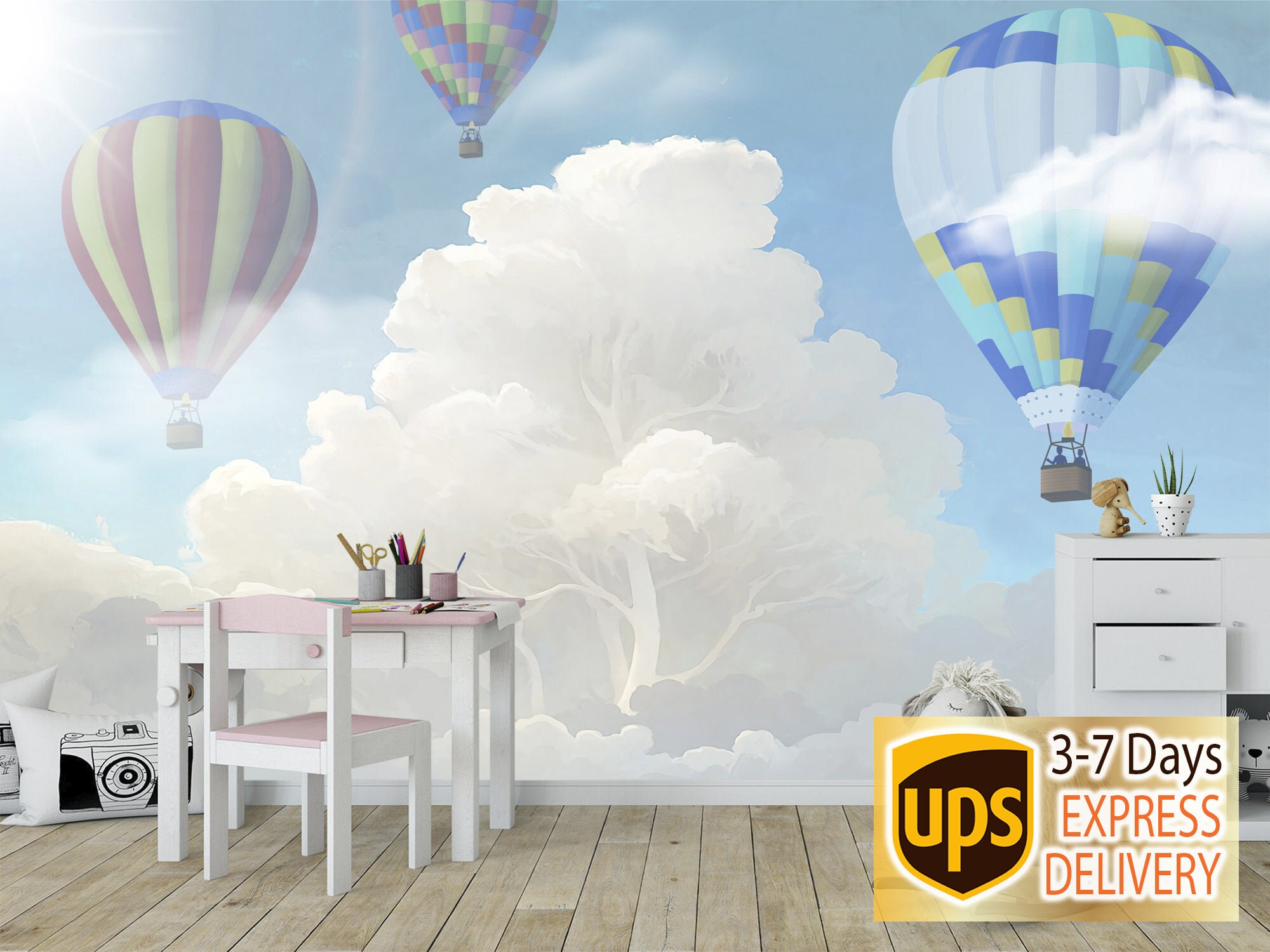 Hot Air Balloon Wallpaper Mural Nursery. Kids Wallpaper Cloud | Etsy