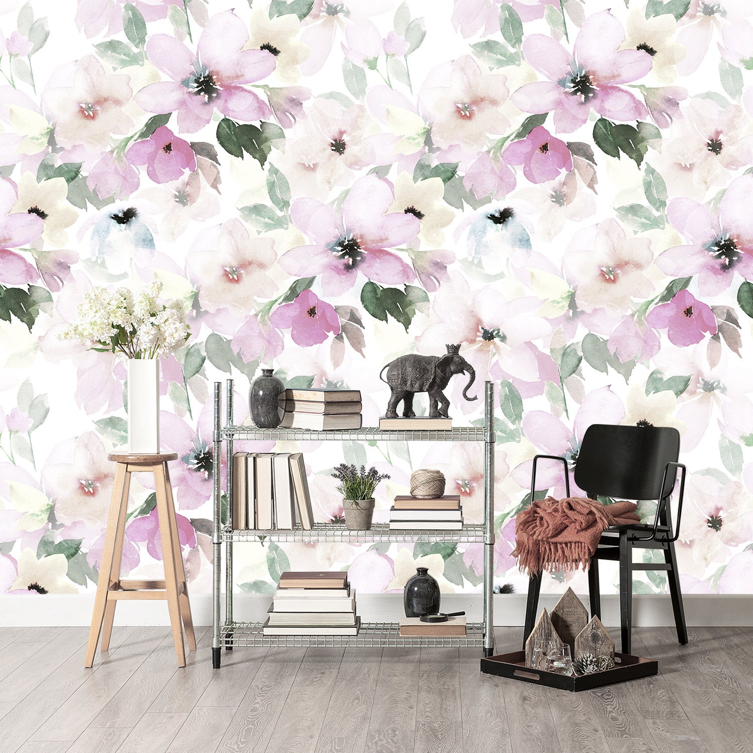 Flower Wallpaper Vintage Floral Wallpaper Watercolor. | Etsy