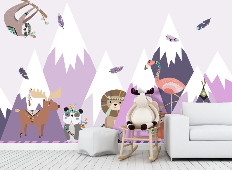 Woodland Animal Wallpaper Kids Nursery Forest Animal Decal Etsy