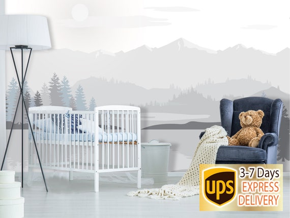 Grey Ombre Mountain Nursery Wallpaper Woodland Wall Mural - Etsy