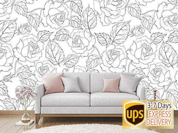 Papel tapiz Floral de color gris, rollo de papel de pared autoadhesivo de  flores, papel de Contacto extraíble, decorativo