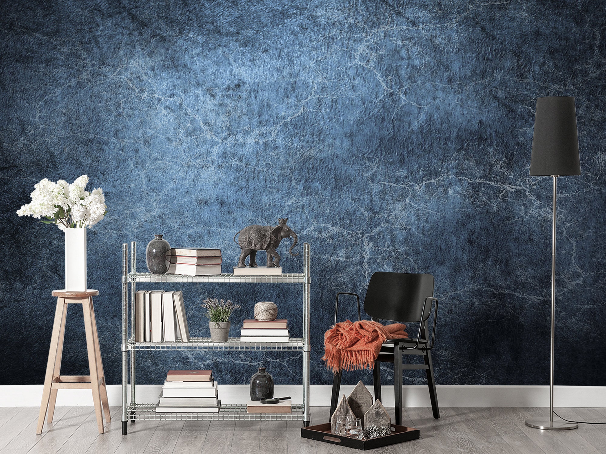 Dark Blue Grunge Wall Mural Abstract Wallpaper Vintage Wall | Etsy