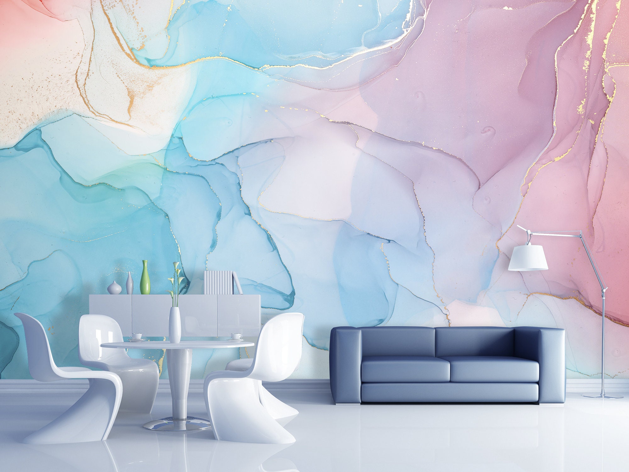 Rainbow Marble Wallpaper for Nursery Abstract Playroom Etsy