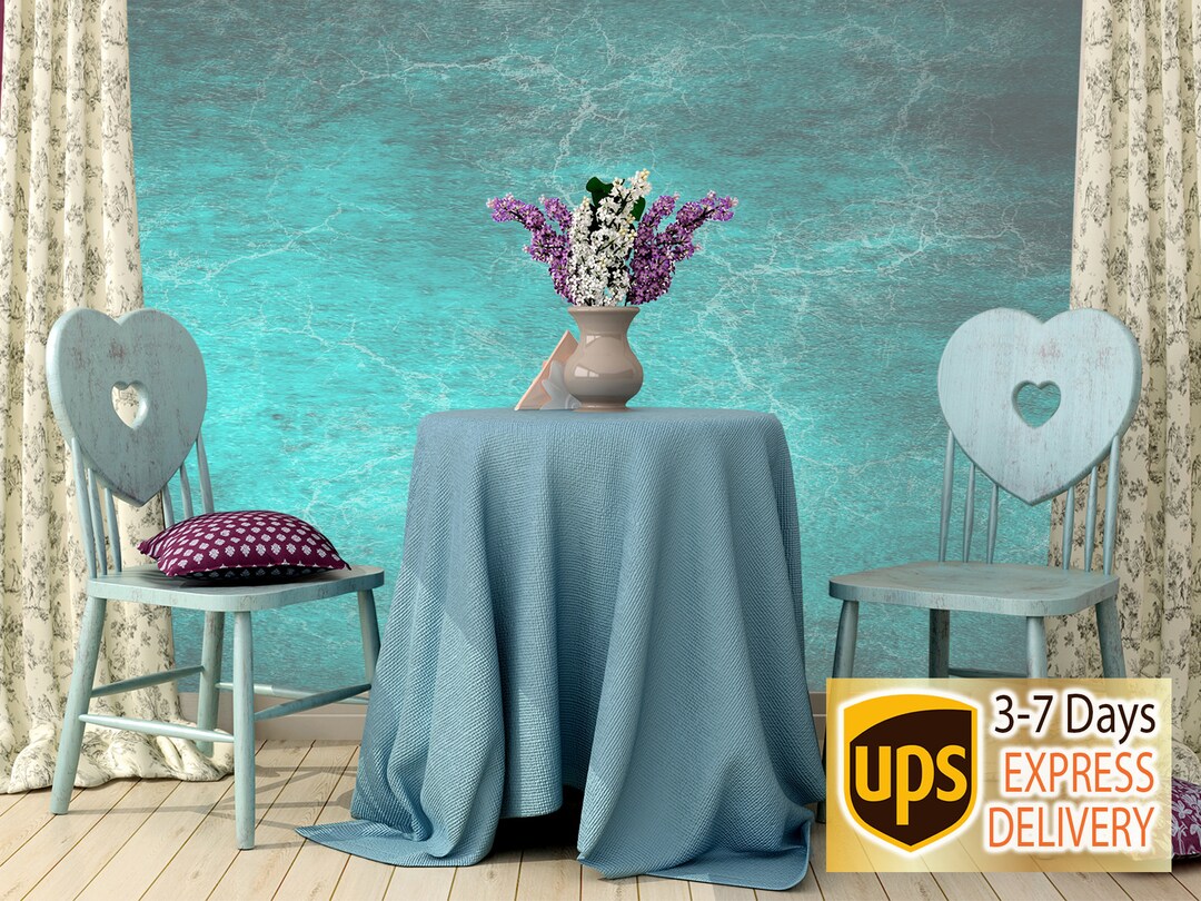 Turquoise Grunge Wall Mural Accent Wallpaper Abstract Wall Etsy New