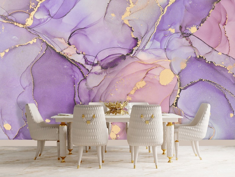 Purple Pastel Ombre Marble Wallpaper Peel & Stick Not Metalic